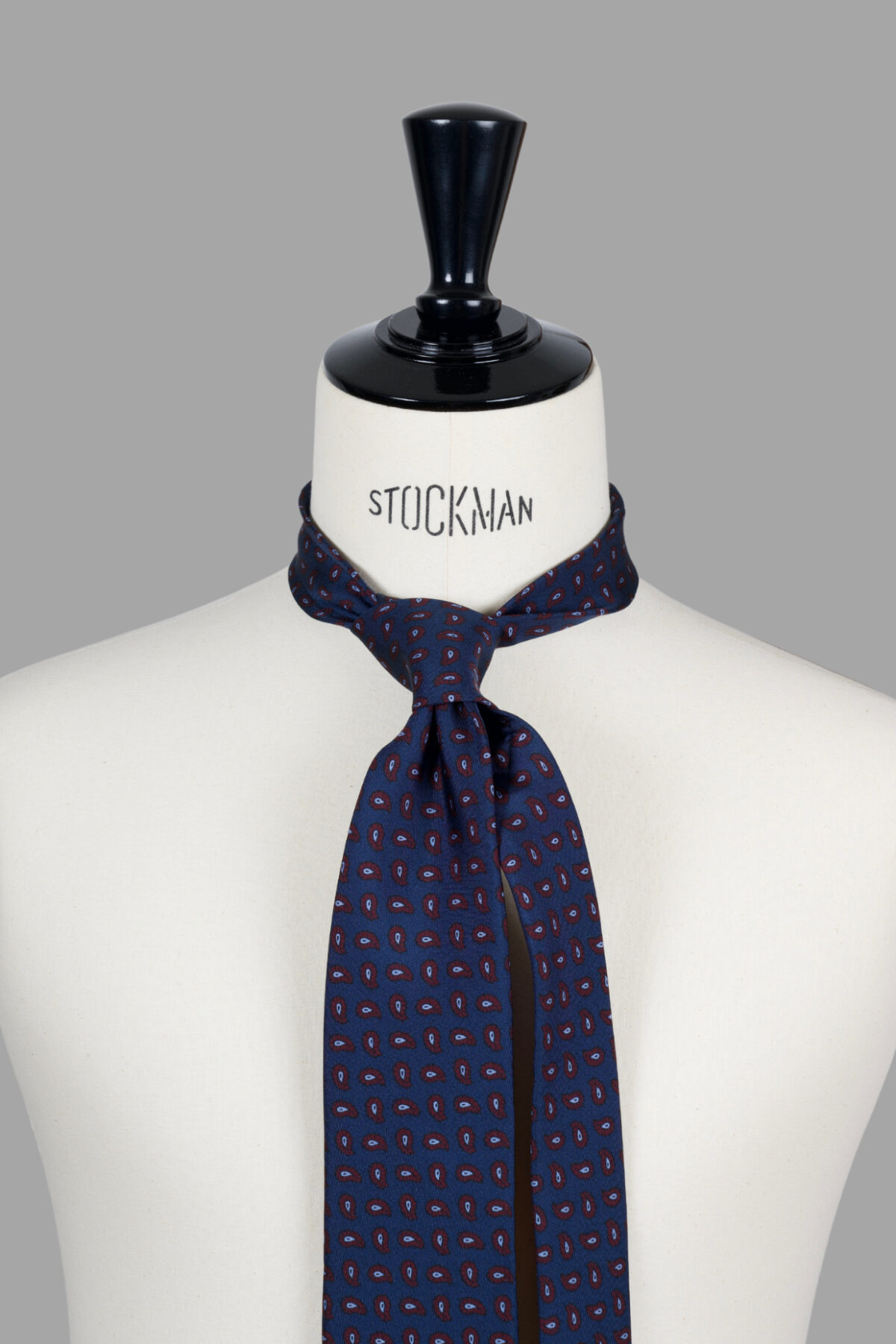 Cravate sartoriale à 3 plis, en soie madder bleu marine, motifs cachemire