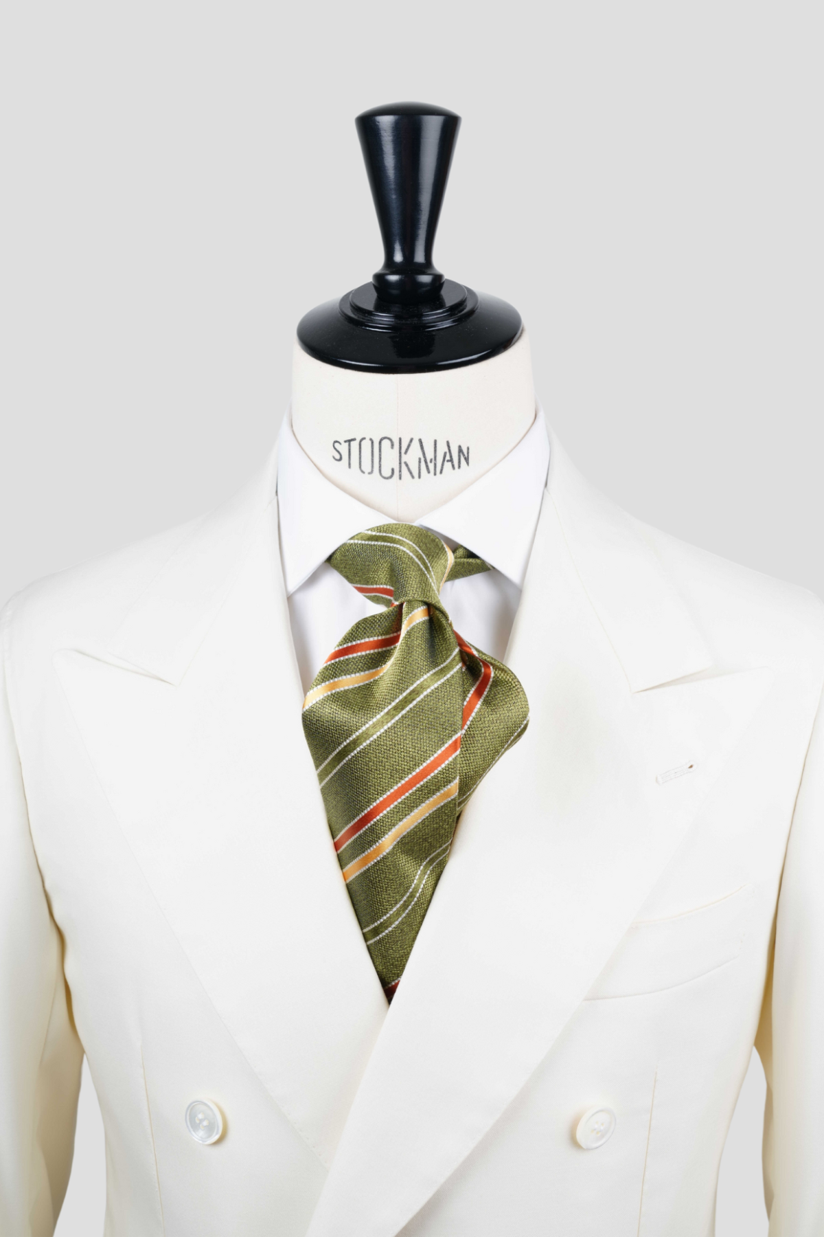 Cravate sartoriale à 3 plis, en soie tissée vert multi rayures