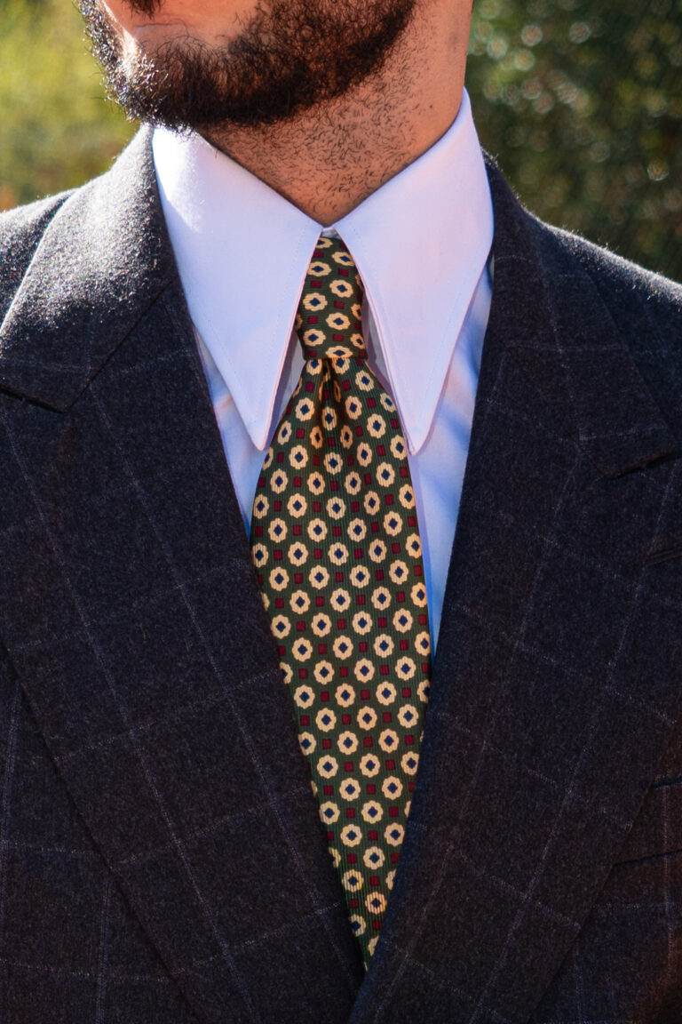 Cravate verte - Soie imprimée 3 plis artisanale