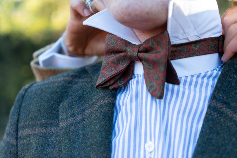 Nœud papillon orange soie imprimée – Le Plongeant – Fait main à Paris