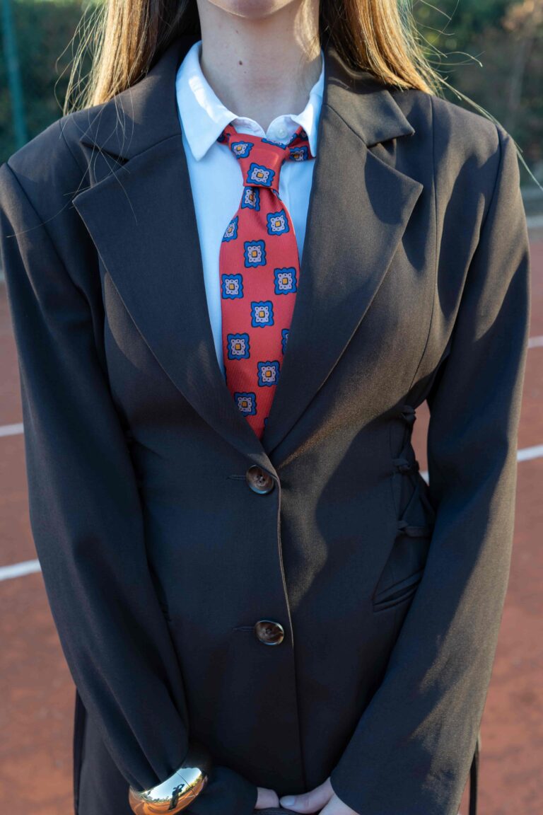 Cravate corail - Soie imprimée madder - 7 plis artisanale