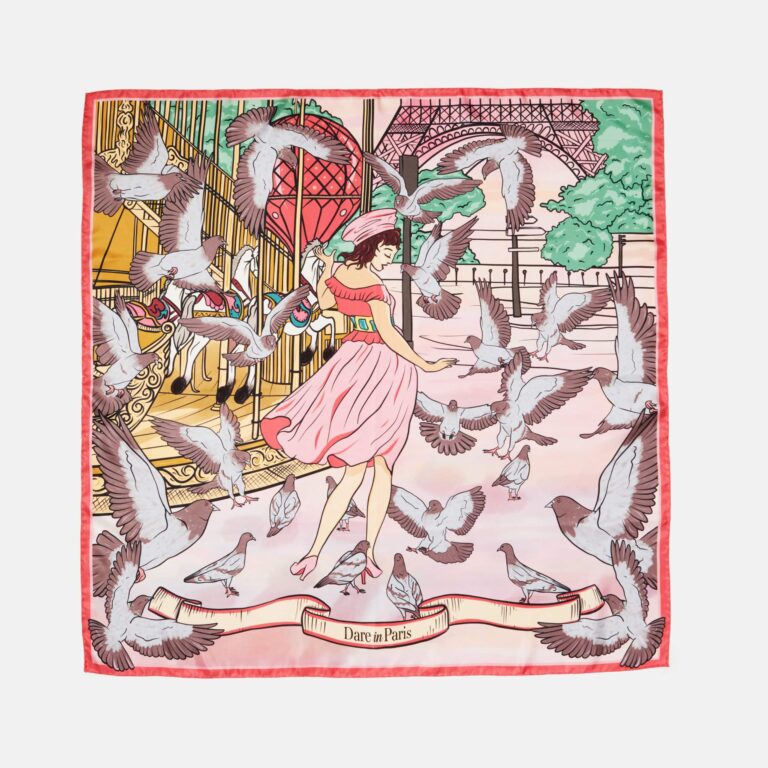 Carré de soie rose & rouge, Valse des colombes