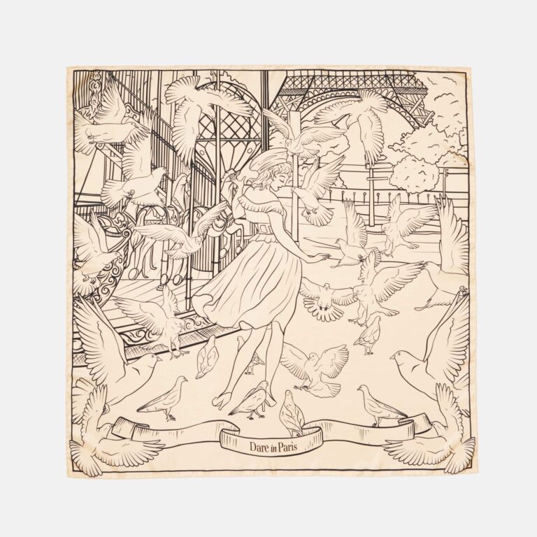 Carré de soie noir & blanc cassé, Valse des colombes