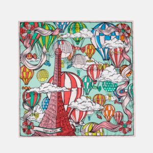 Carré de soie vert & rouge, L&rsquo;envol des gourmandises – Fait main à Paris
