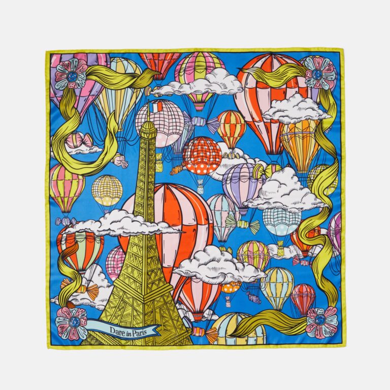 Foulard soie haut de gamme bleu & jaune, L'Envol des gourmandises