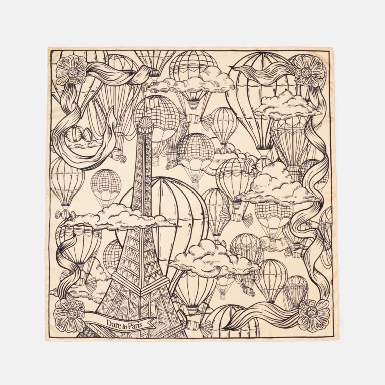 Carré de soie élégant noir & blanc cassé, L'Envol des gourmandises