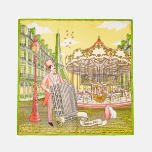 Carré de soie vert & jaune, L’orgue du Boulevard – Fait main à Paris