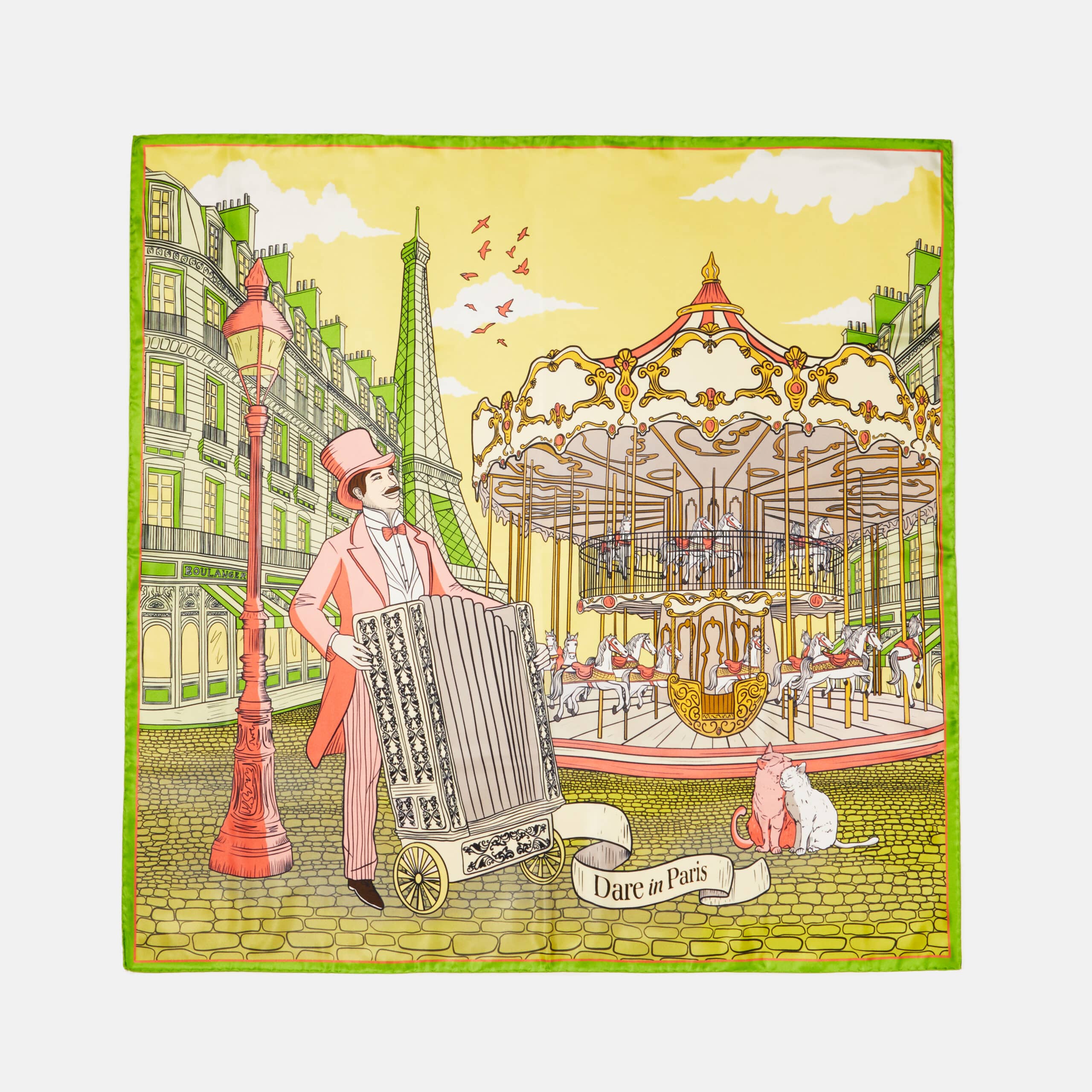 Carré de soie vert & jaune, L’orgue du boulevard