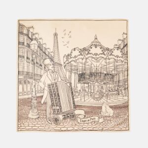 Carré de soie noir & blanc cassé, L’orgue du Boulevard – Fait main à Paris