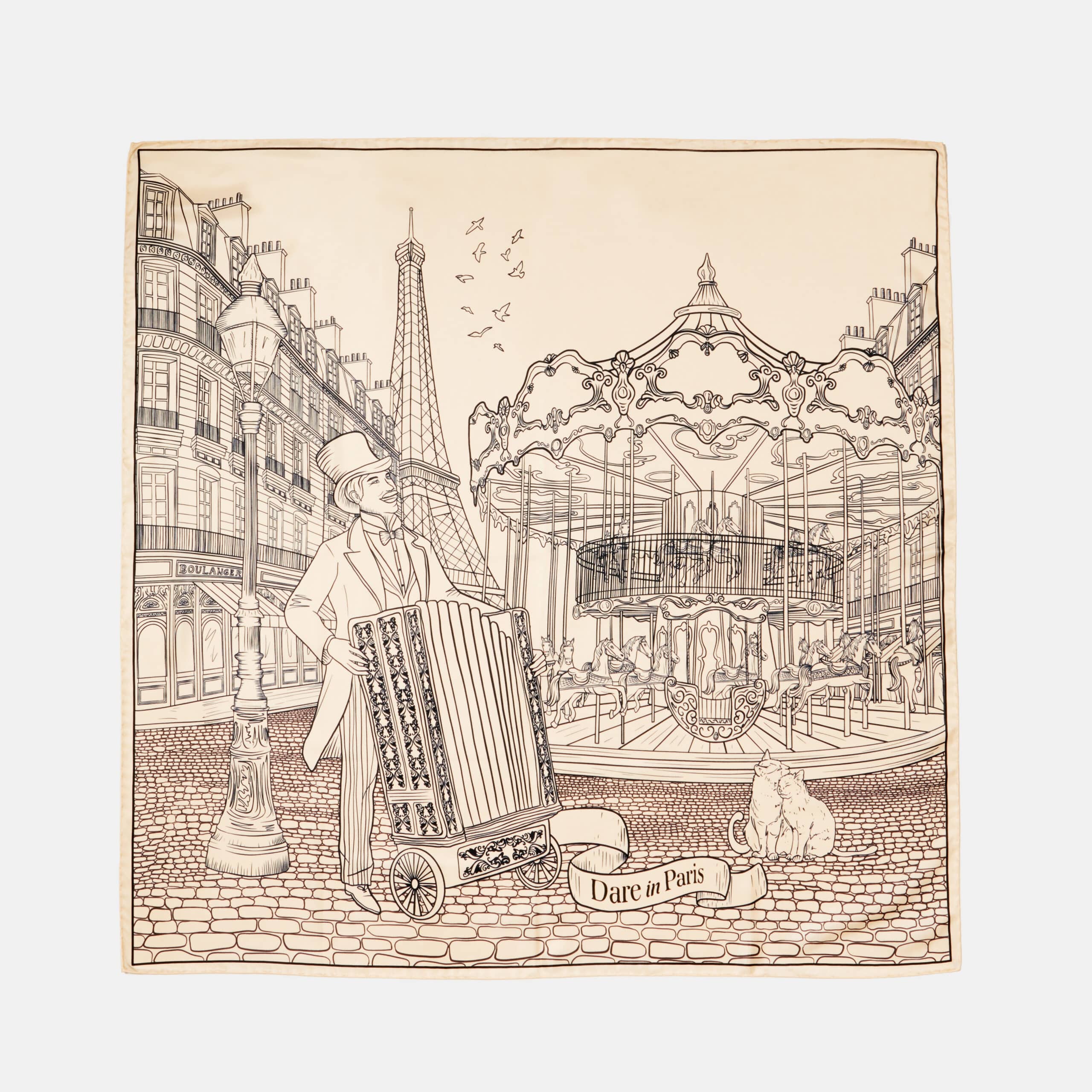 Carré de soie noir & blanc cassé, L’Orgue du Boulevard