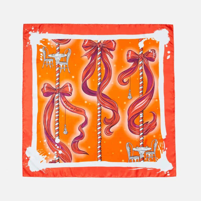 Foulard soie femme, orange et rouge, Rayures de carrousel