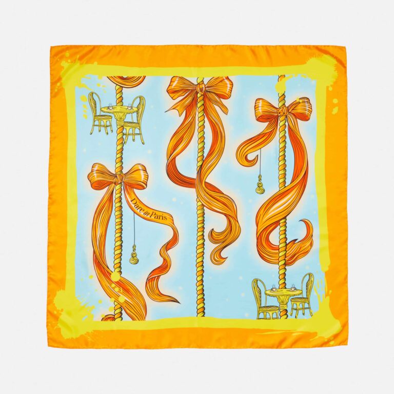 Carré de soie bleu artisanal Rayures de carrousel