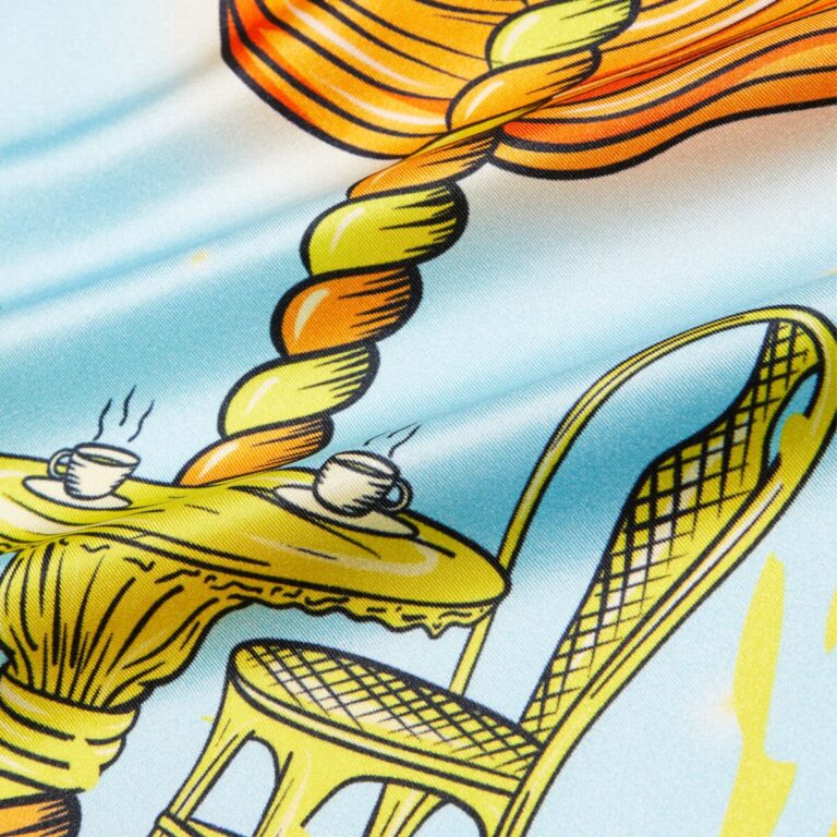 Carré de soie bleu artisanal Rayures de carrousel