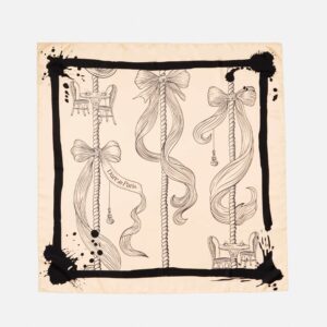 Carré de soie noir & blanc cassé, Rayures de carrousel – Fait main à Paris