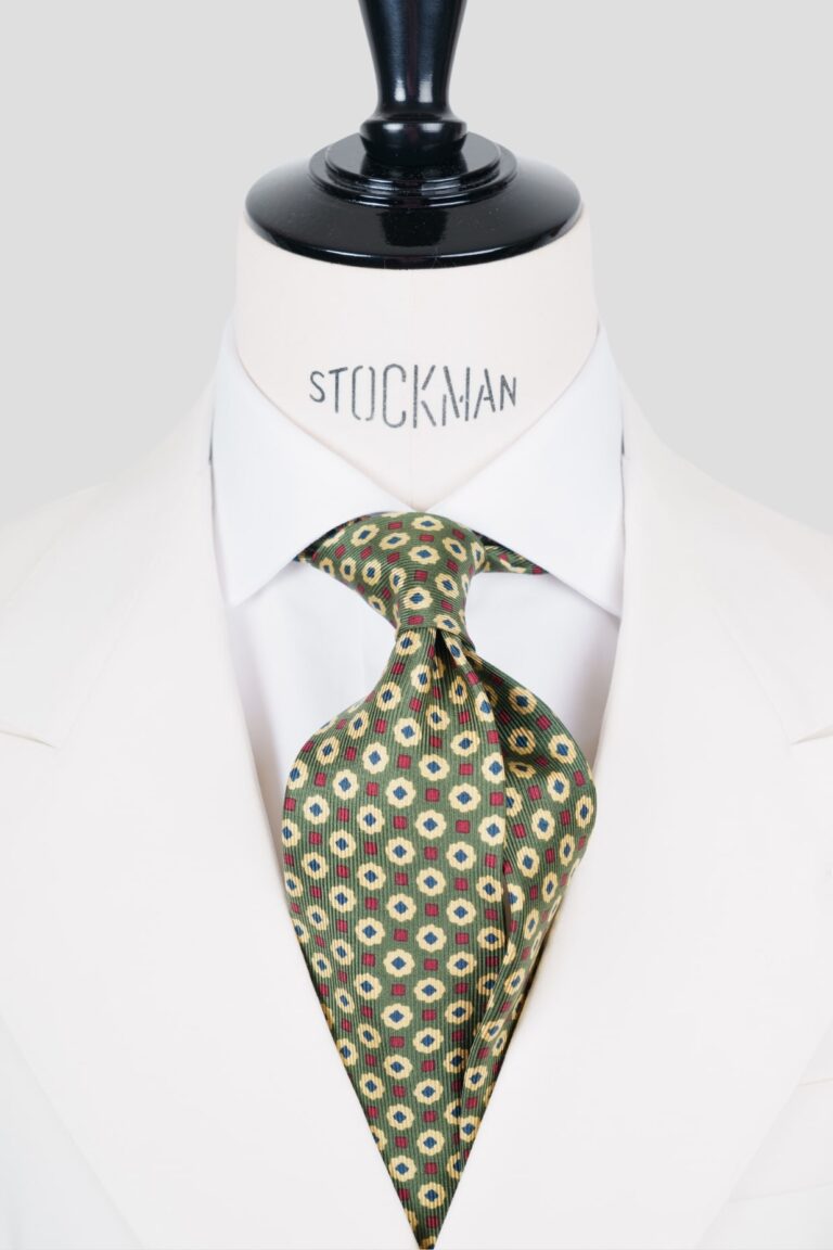Cravate verte - Soie imprimée 3 plis artisanale