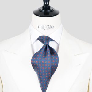 Cravate bleu – Soie imprimée 3 plis artisanale