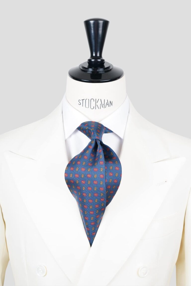 Cravate bleu - Soie imprimée 3 plis artisanale