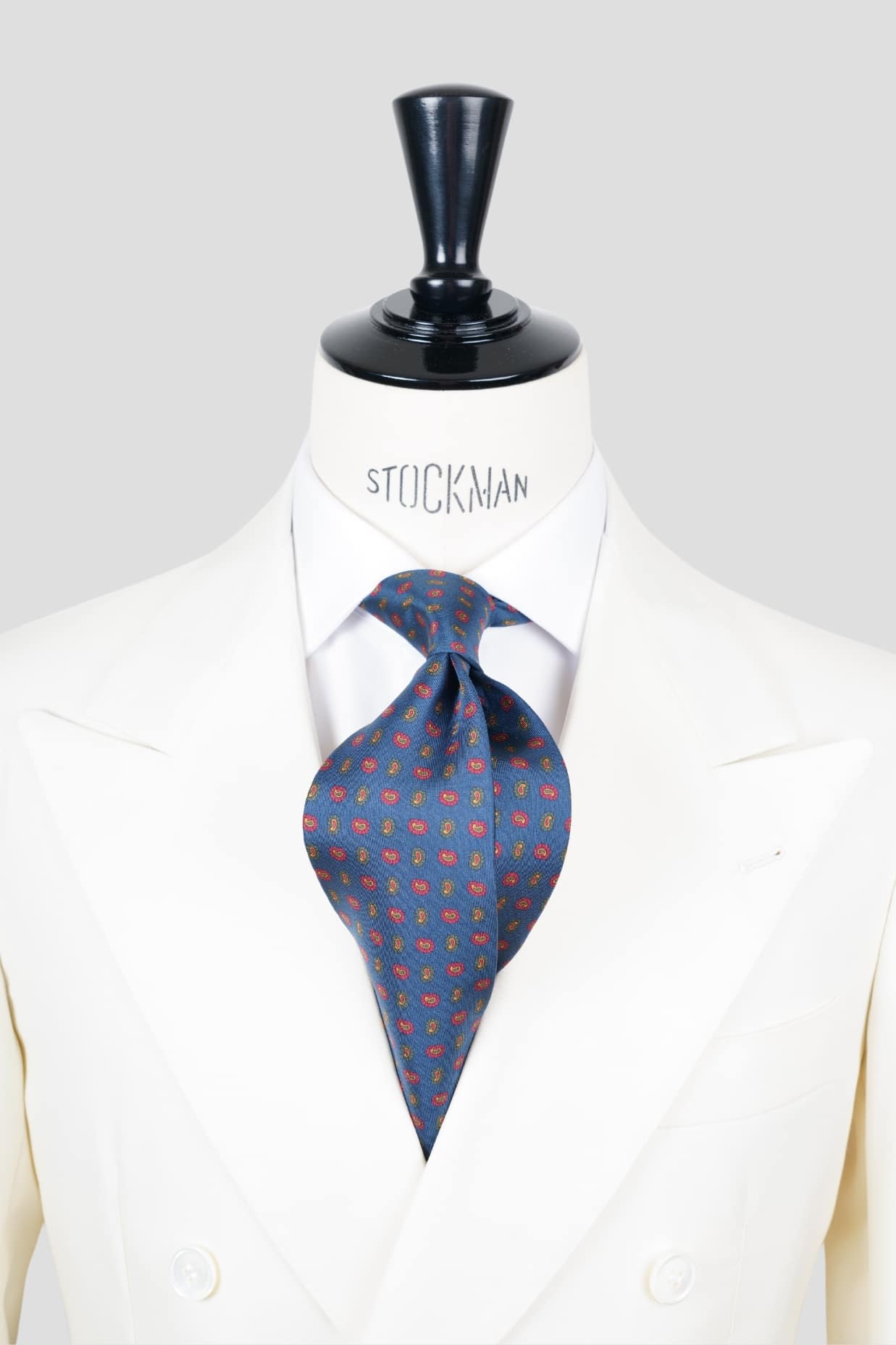 Cravate bleu - Soie imprimée 3 plis artisanale