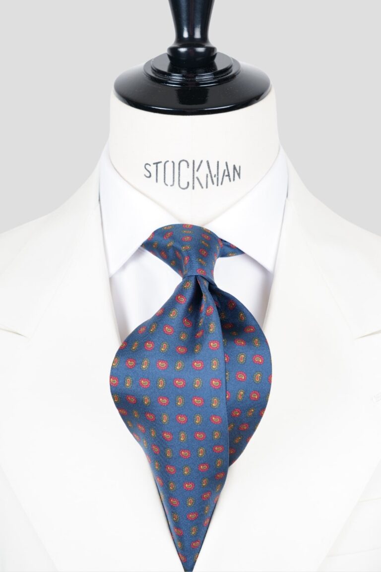 Cravate bleu - Soie imprimée 3 plis artisanale