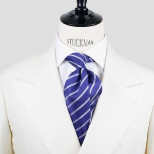 Cravate bleu violet à rayures – Soie tissée 3 plis artisanale