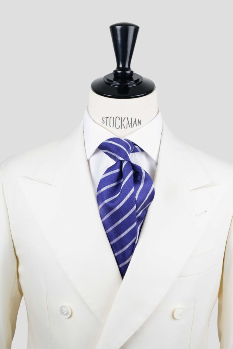 Cravate bleu violet à rayures - Soie tissée 3 plis artisanale