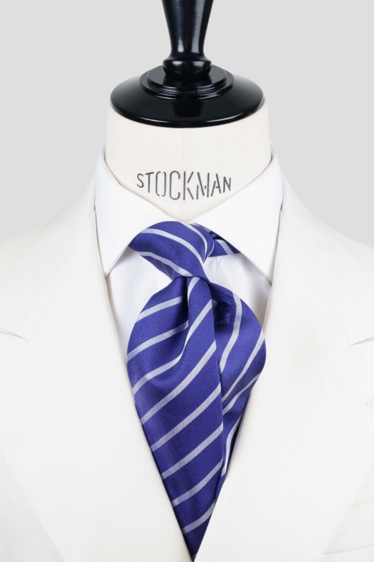Cravate bleu violet à rayures - Soie tissée 3 plis artisanale