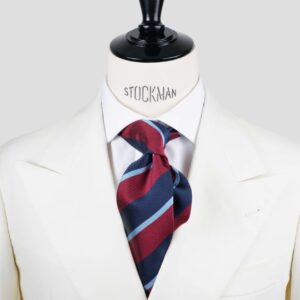 Cravate club bleu et rouge à rayures – Soie tissée 3 plis artisanale