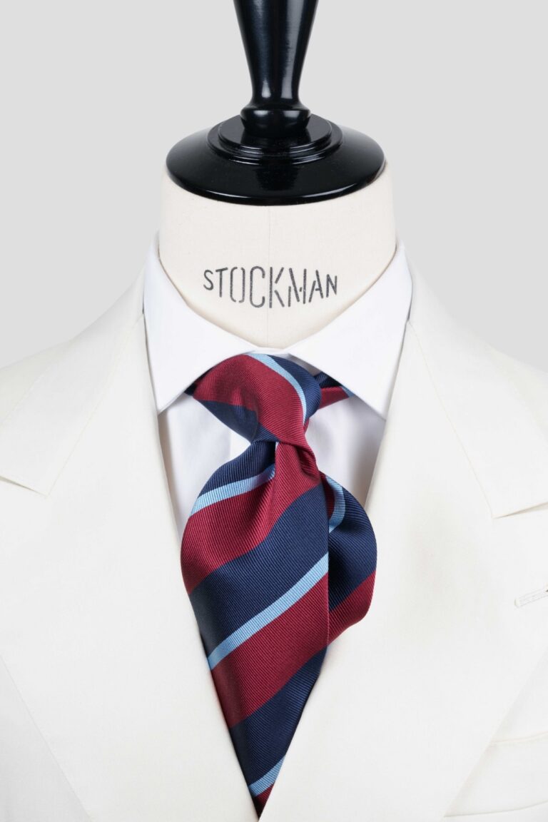 Cravate club bleu et rouge à rayures - Soie tissée 3 plis artisanale