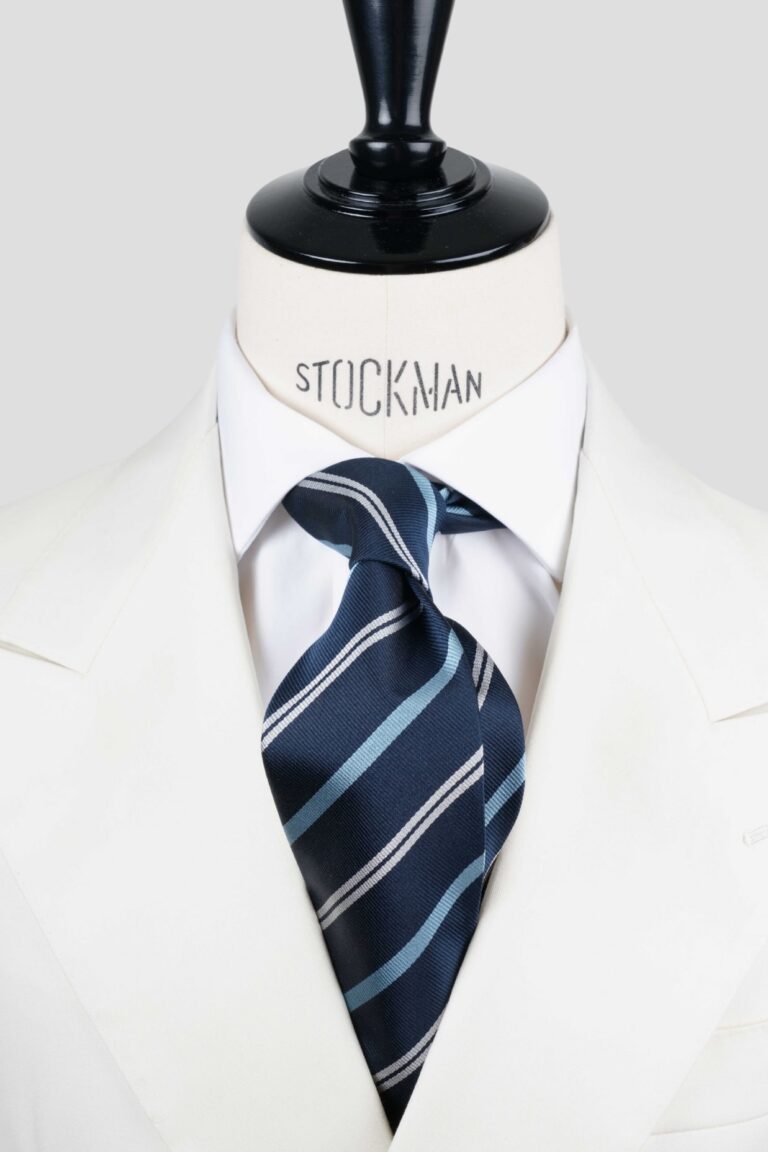 Cravate bleu club - Soie tissée 3 plis artisanale