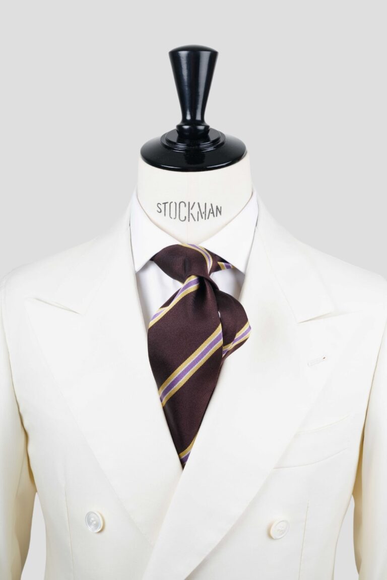 Cravate club marron – Soie tissée 3 plis artisanale