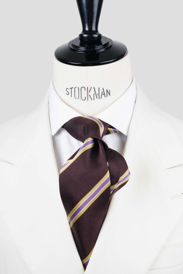 Cravate club marron – Soie tissée 3 plis artisanale