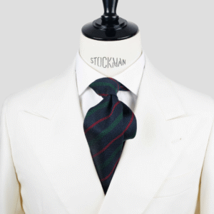 Cravate bleu et vert à rayures – Soie tissée 3 plis artisanale