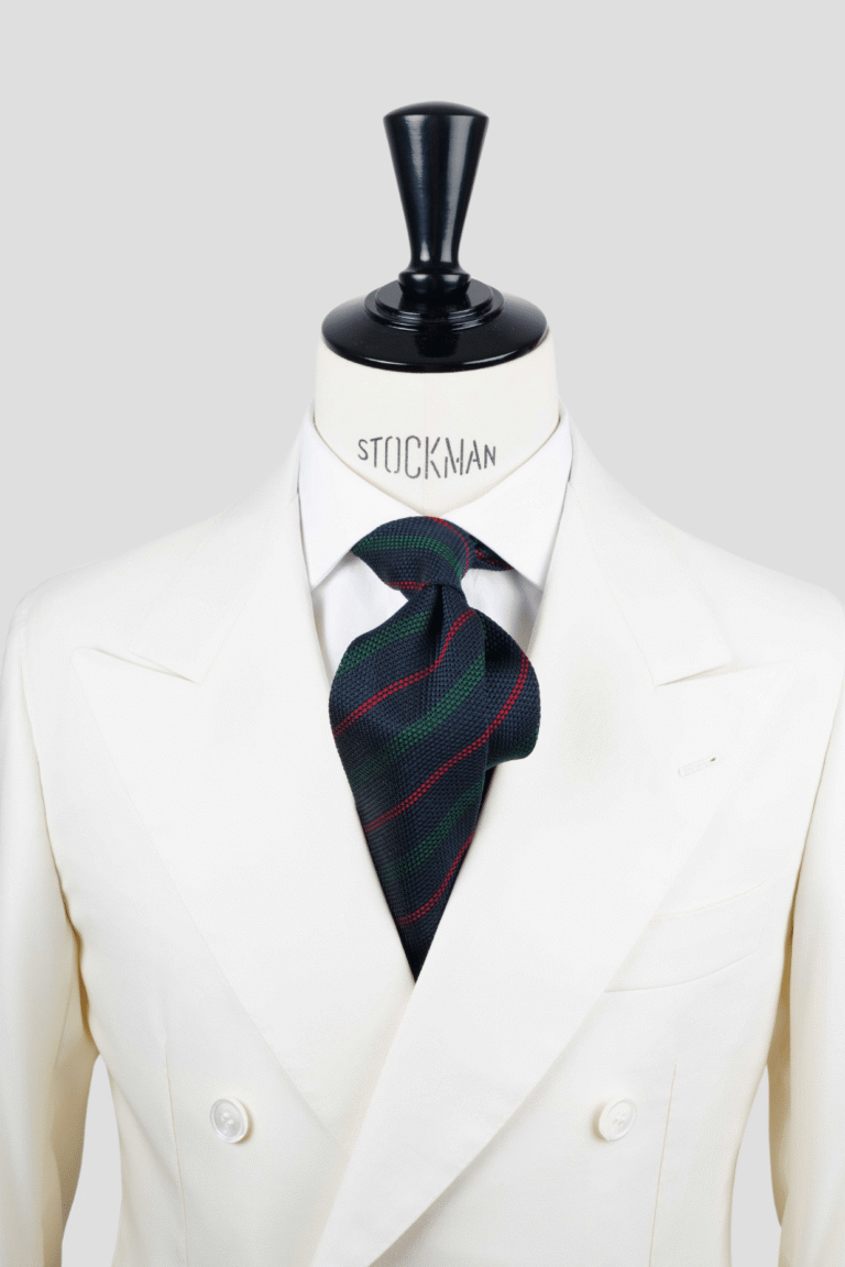 Cravate bleu et vert à rayures - Soie tissée 3 plis artisanale