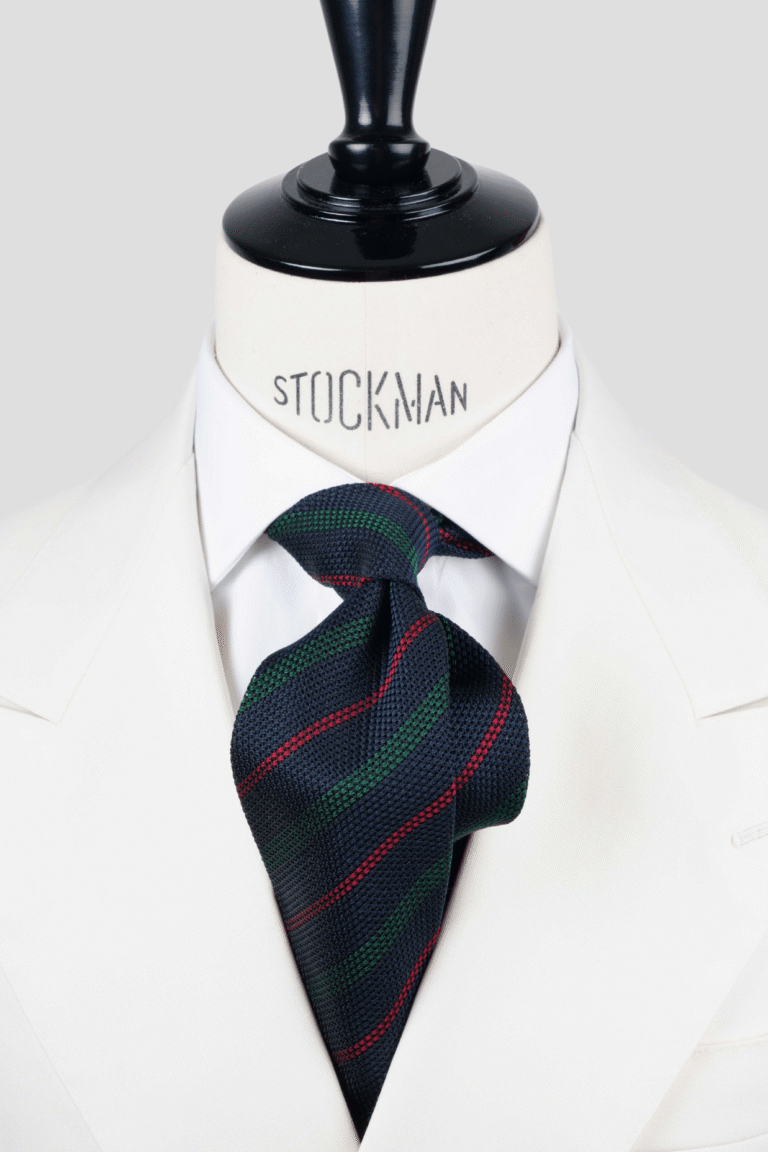 Cravate bleu et vert à rayures - Soie tissée 3 plis artisanale