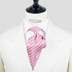 Cravate rose à rayures – Soie tissée 3 plis artisanale