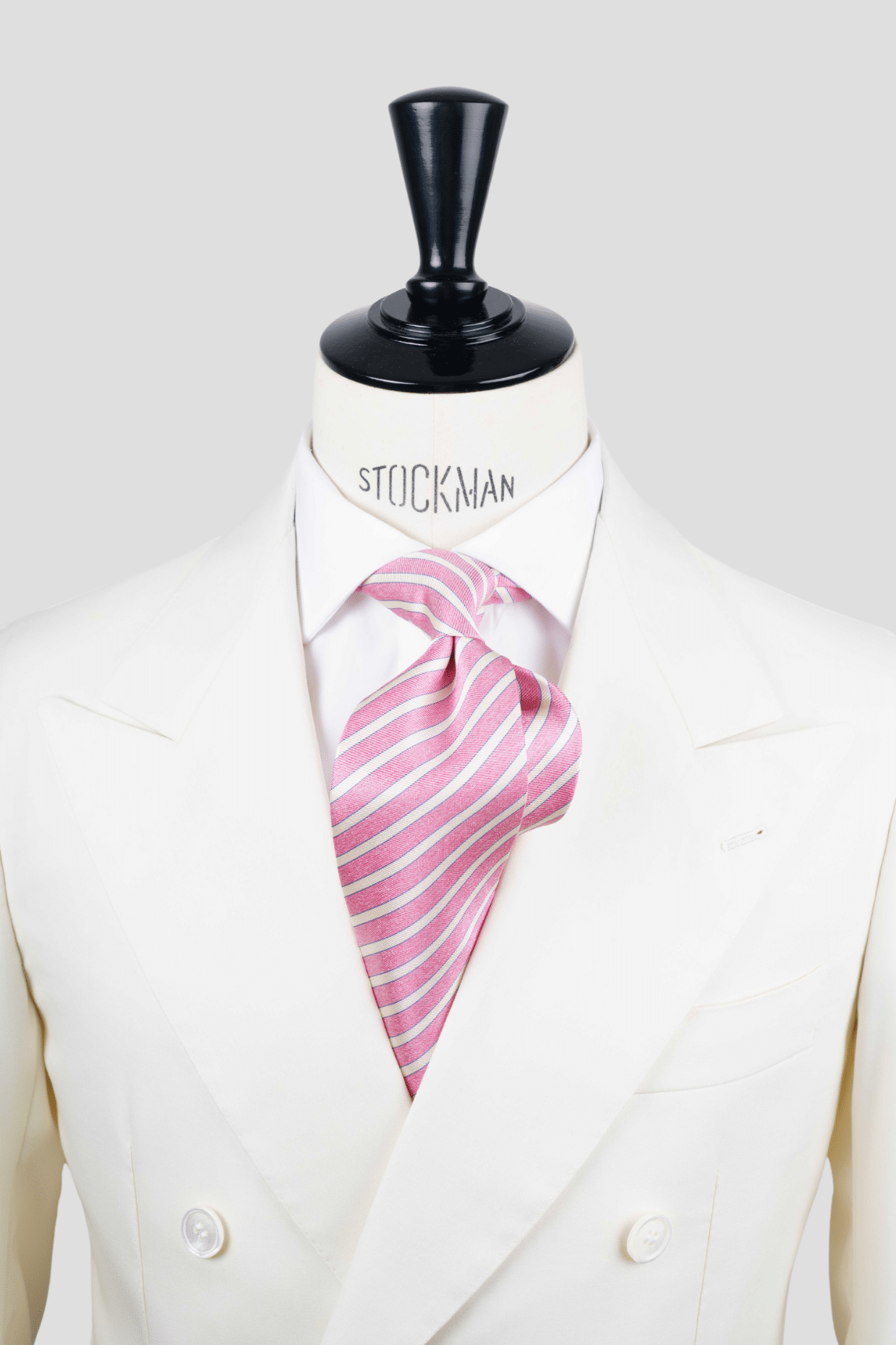 Cravate rose à rayures - Soie tissée 3 plis artisanale