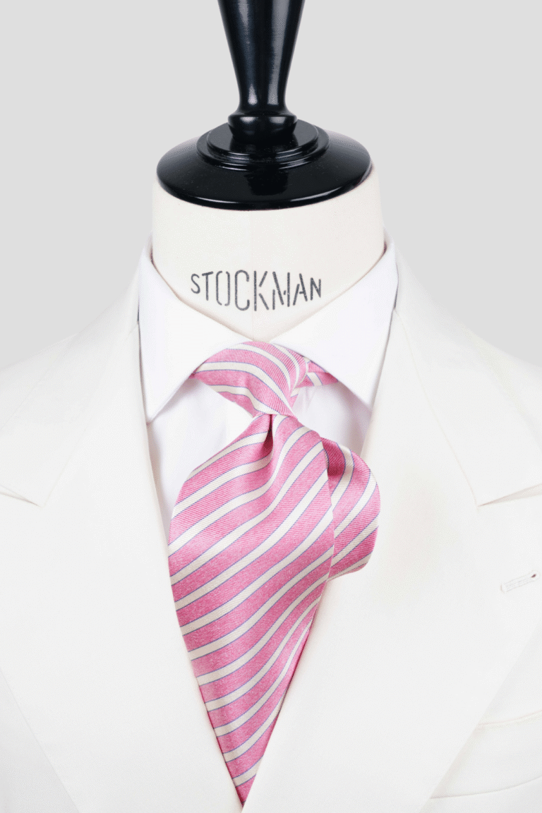 Cravate rose à rayures - Soie tissée 3 plis artisanale