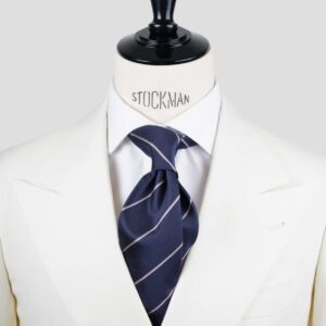 Cravate bleu foncé à rayures – Soie tissée 3 plis artisanale