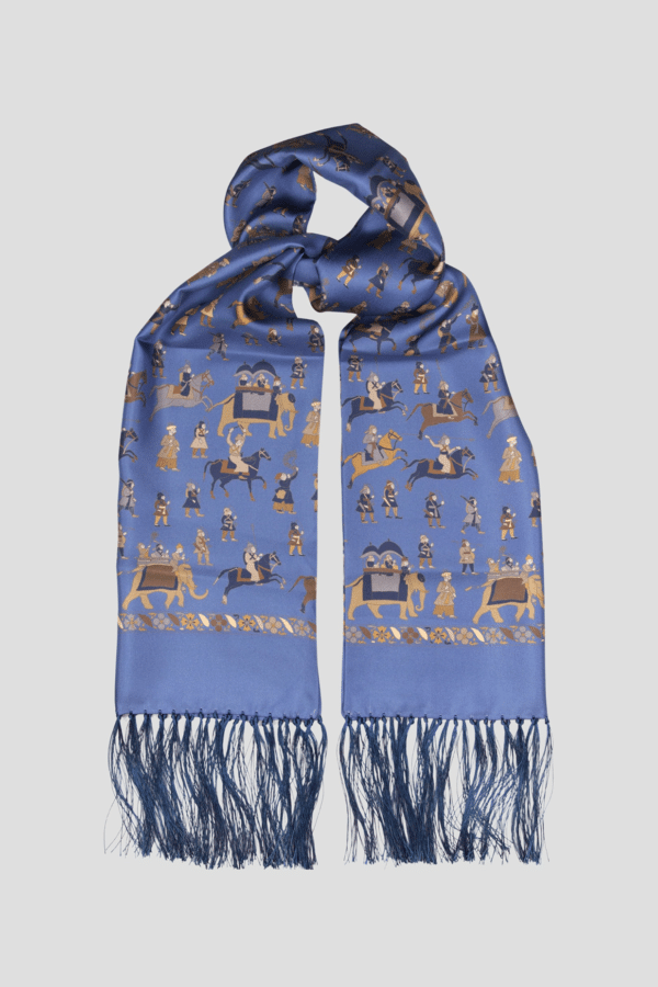 Sky blue men's silk scarf, figurative print - Handmade in Italy