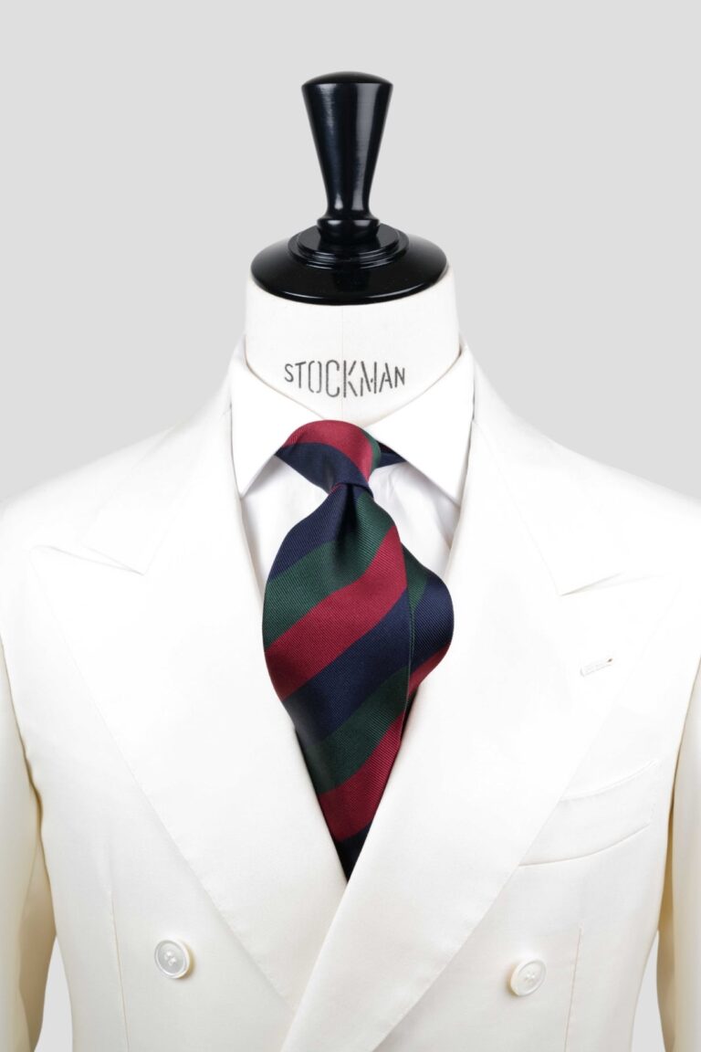 Cravate rouge à rayures blocs - Soie tissée 3 plis artisanale