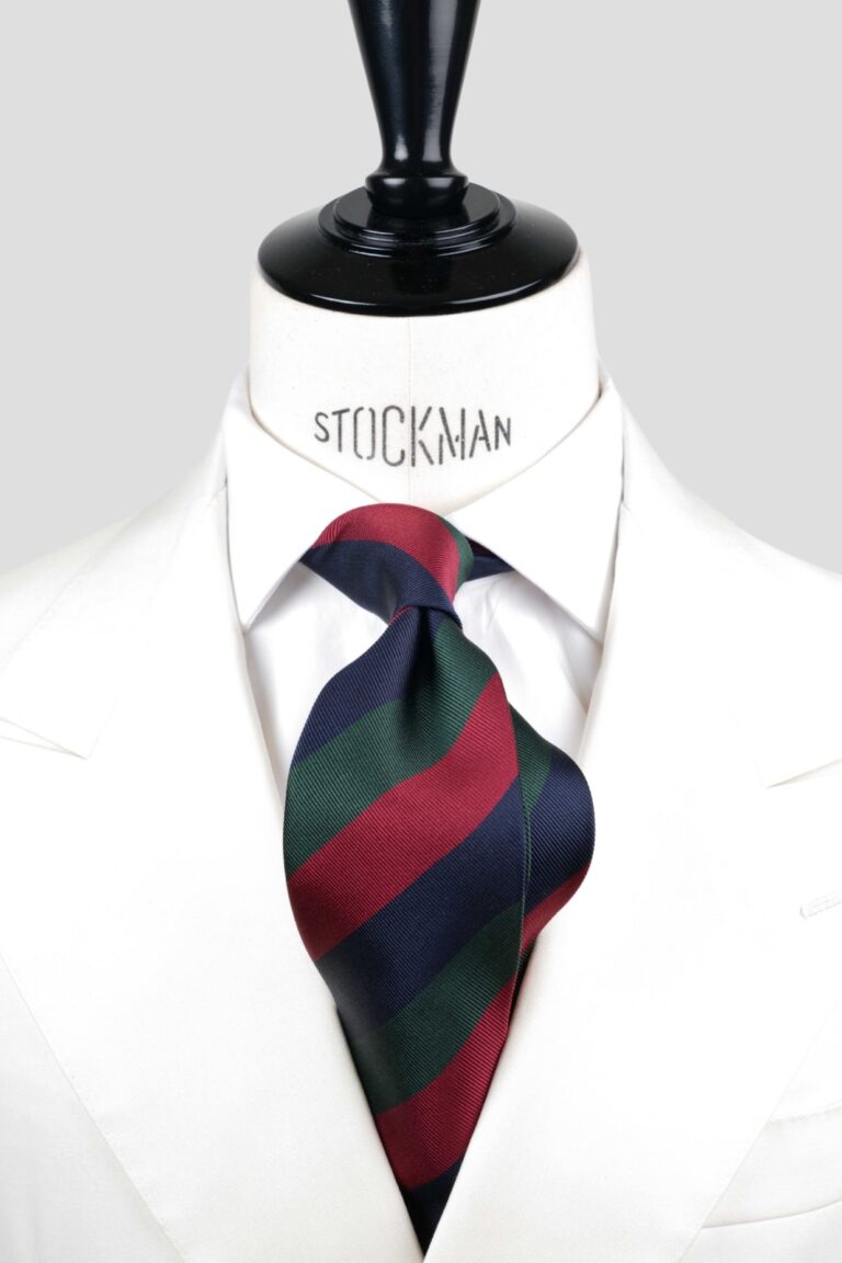 Cravate rouge à rayures blocs - Soie tissée 3 plis artisanale