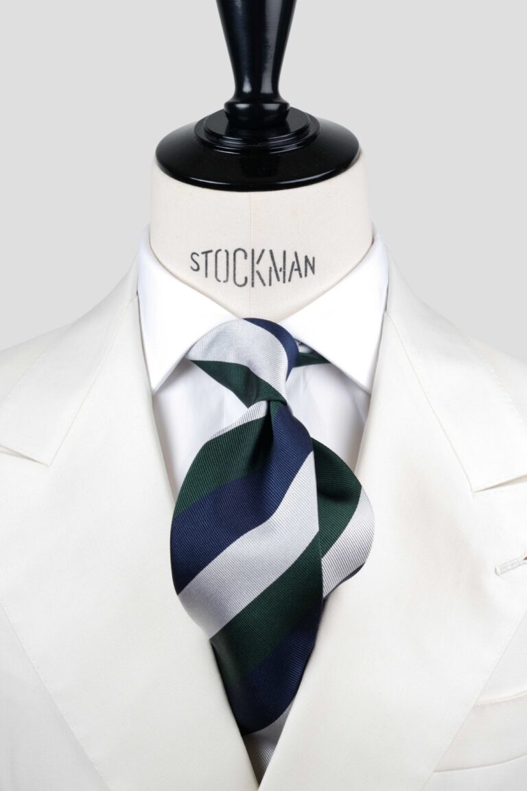 Cravate vert bleu rayures blocs - Soie tissée 3 plis artisanale