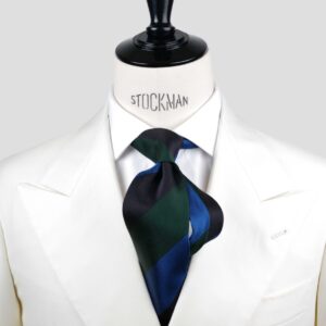 Cravate bleu rayures blocs – Soie tissée 3 plis artisanale