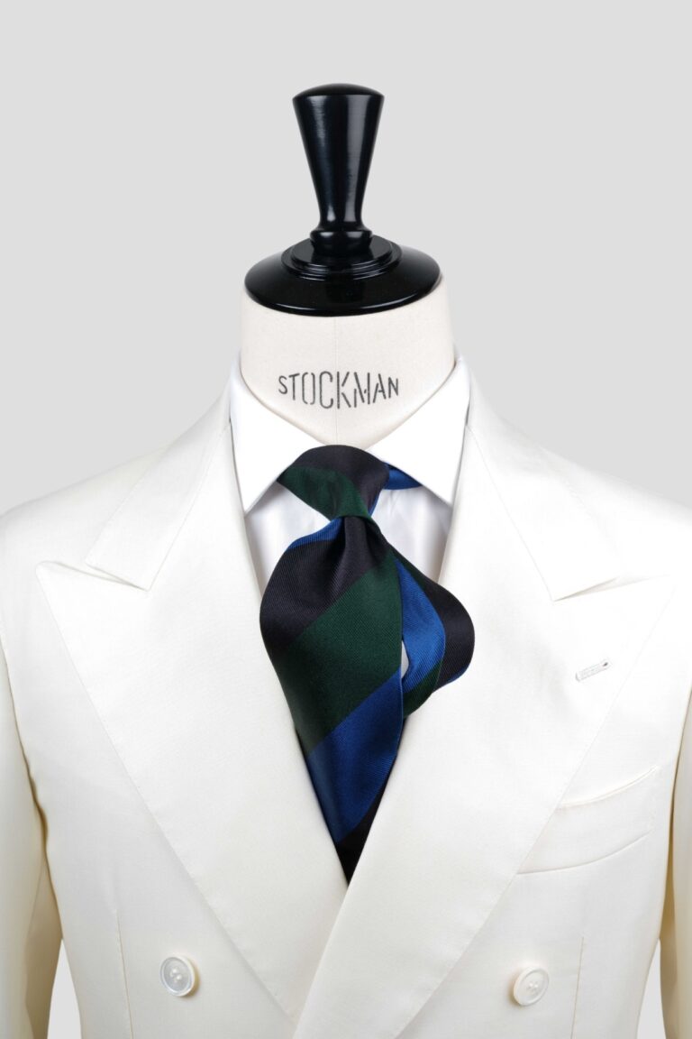 Cravate bleu rayures blocs - Soie tissée 3 plis artisanale