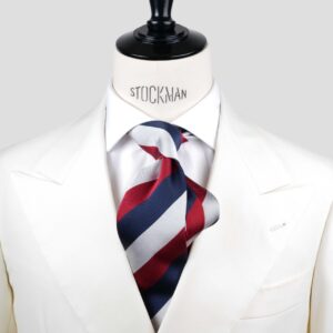 Cravate bleu rayée blocs – Soie tissée 3 plis artisanale