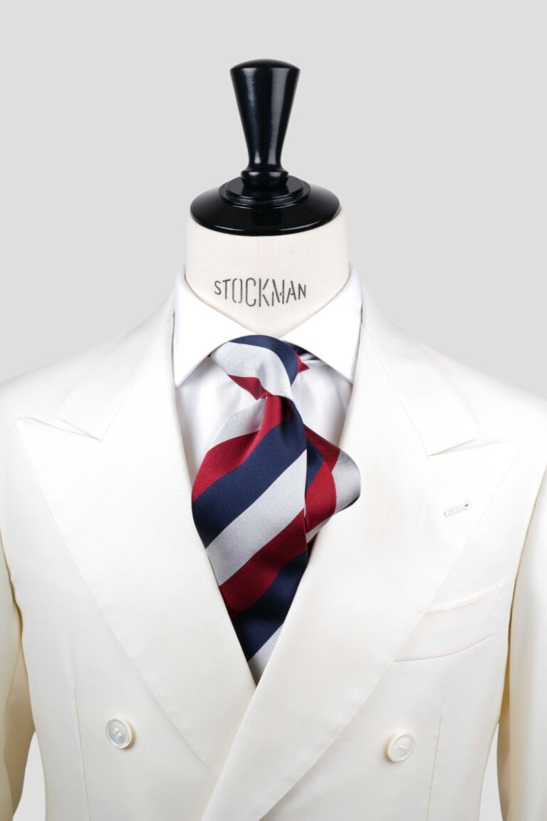 Cravate bleu rayée blocs - Soie tissée 3 plis artisanale