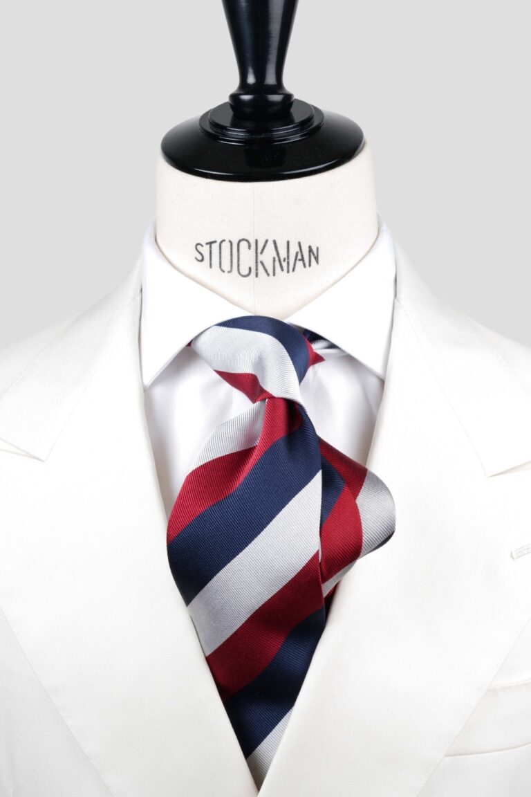 Cravate bleu rayée blocs - Soie tissée 3 plis artisanale