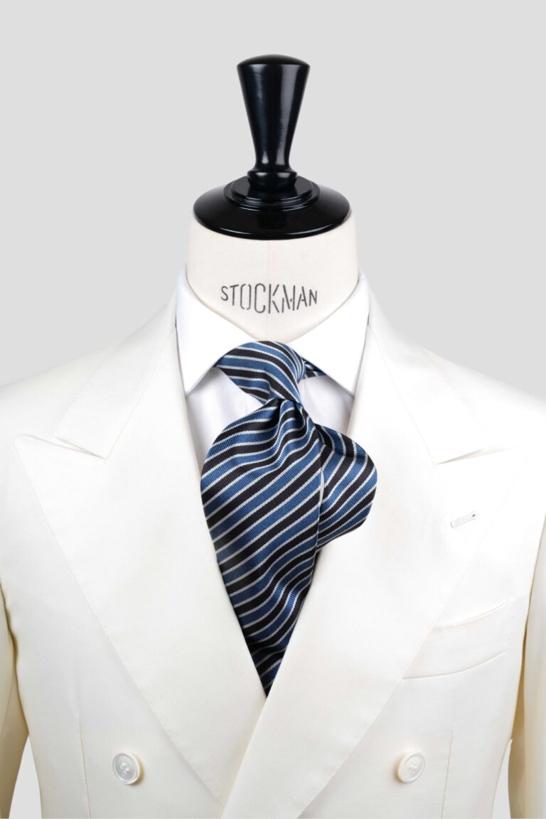 Cravate rayée bleu - Soie tissée 3 plis artisanale