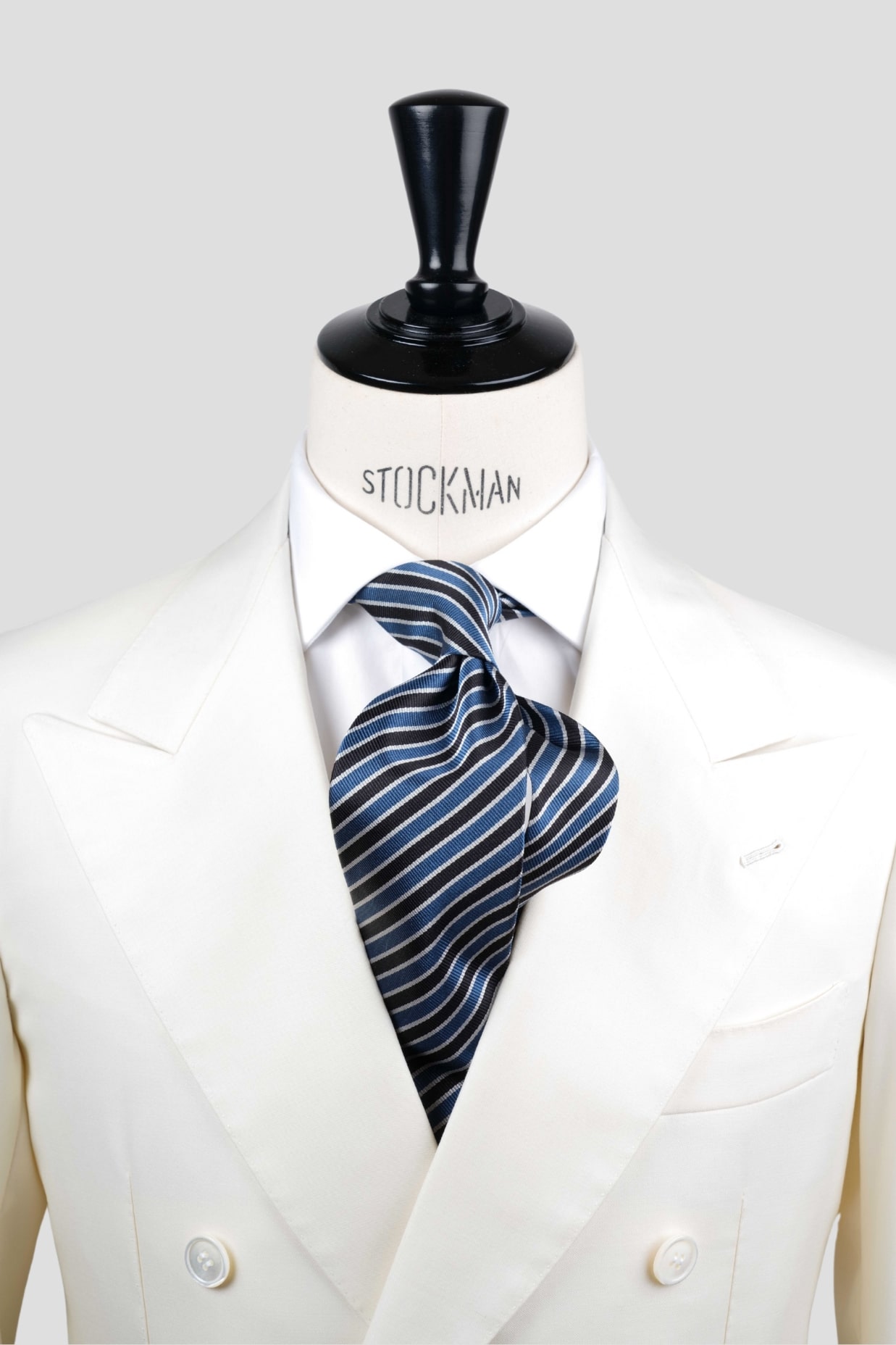 Cravate rayée bleu - Soie tissée 3 plis artisanale