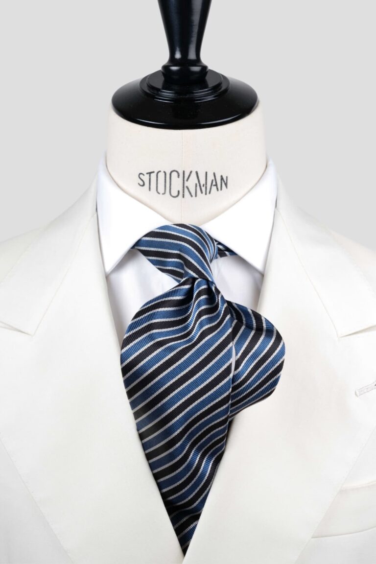 Cravate rayée bleu - Soie tissée 3 plis artisanale